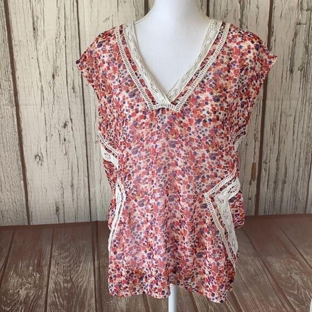 Daniel Rainn Shirt Top Womens Medium Ditzy Floral Lace Femme‎ Dainty Cottage